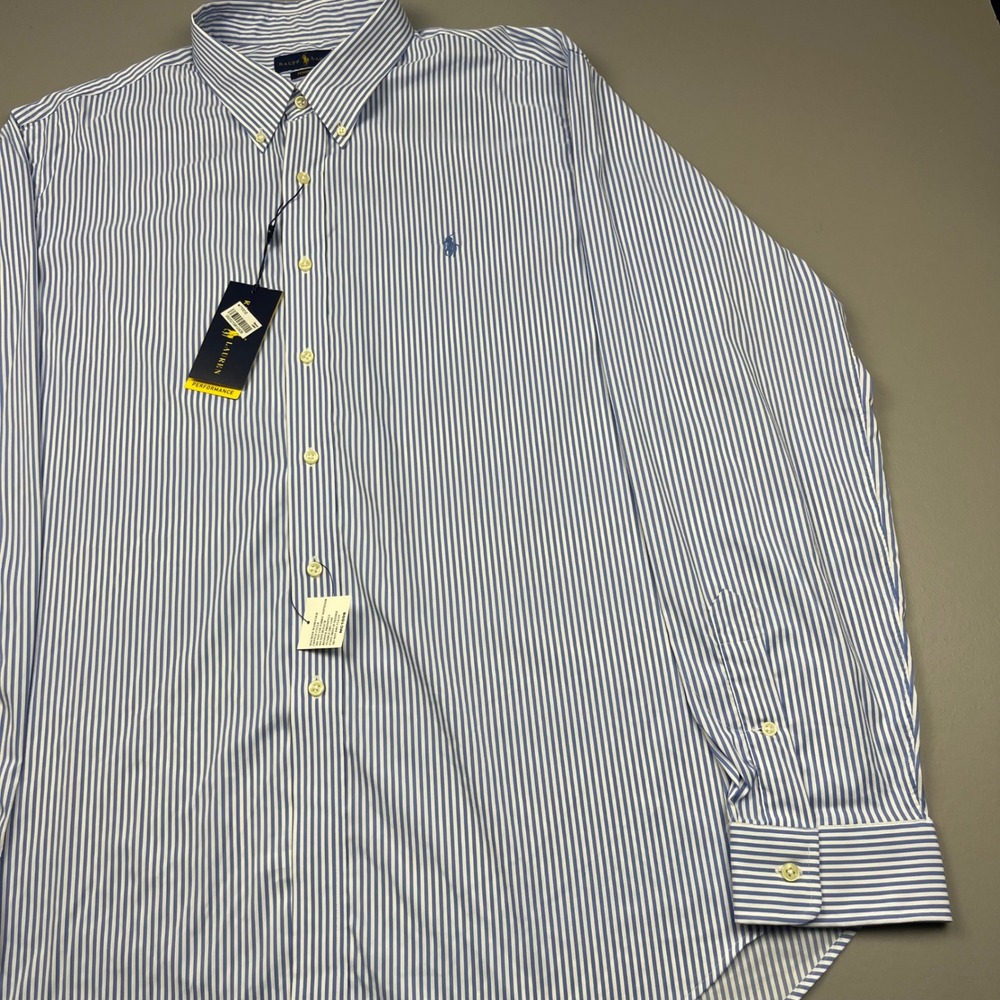 NWT Ralph Lauren Button Down Mens XXL Blue White Striped Performance Shirt